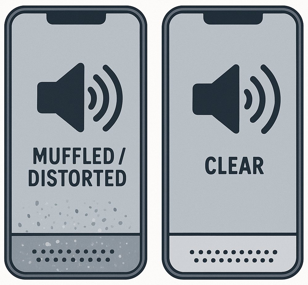 muffled speaker with the before and after changing